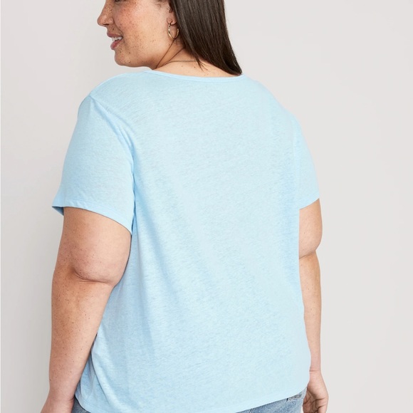 NWT Old Navy Linen-Blend V-Neck Henley T-Shirt Blue Tranquility SIZE LARGE - Picture 7 of 8